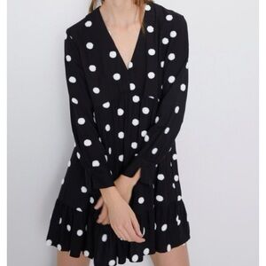 Zara Long Sleeve Polka Dot Baby Doll Dress